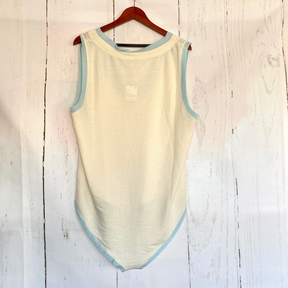 NWT FREE PEOPLE Cozy Cool Girl Tank Bodysuit Women Ivory Blue Contrast XL - Picture 3 of 8